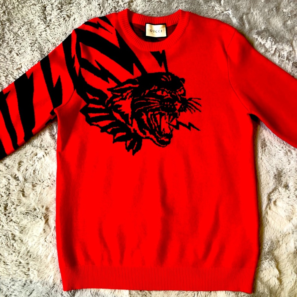 Mens Red Gucci Panther Pullover Sz 42 (XL) NWOT Guaranteed 100% Authentic